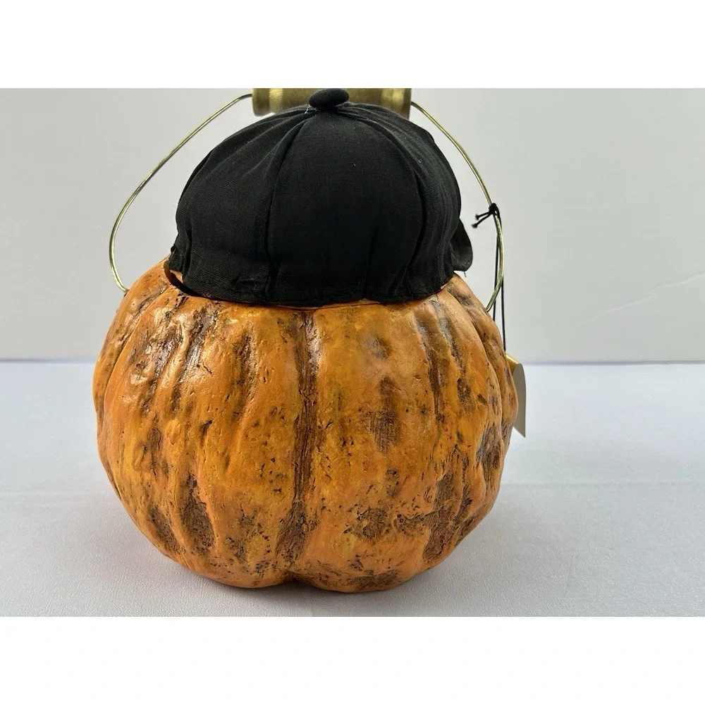 Cracker Barrel Halloween Pumpkin Candy Bucket Basket Folk Art Decor w/ Tag